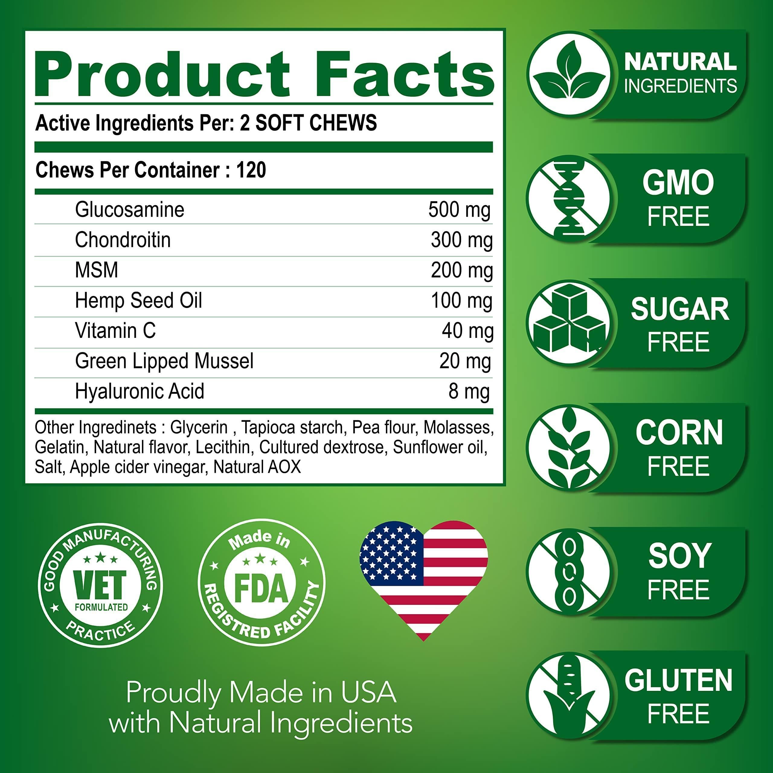 Glucosamine for Dogs Hip and Joint Supplement - 120 Chews